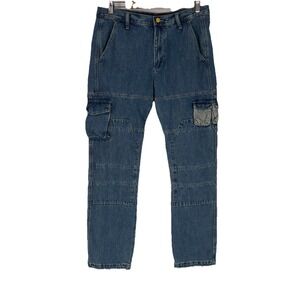 mnml Mens Baggy Cargo Jeans 33 Double Knee Medium Wash‎ 32' Inseam Retro Y2K